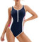 Veranobreeze Maillot de Bain pour Femmes Costume de Bain Une pièce Noir Maillot de Bain athlétique Maillot de Bain Modeste（Rose et Bleu foncé, EU44）