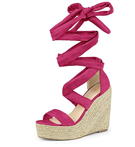 Allegra K Sandales à Talon compensé et Plateforme à Espadrille pour Femmes Rose Vif 39