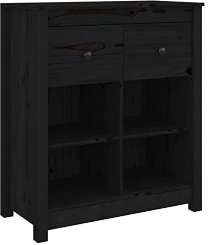 Tidyard Sideboard Kommode Anrichte Schrank Küchenschrank Mehrzweckschrank Beistellschrank Schubladenschrank 70 x 35 x 80 cm (B x T x H) Mit 2 Schubladen und 4 Fächern,Massives Kiefernholz,Schwarz