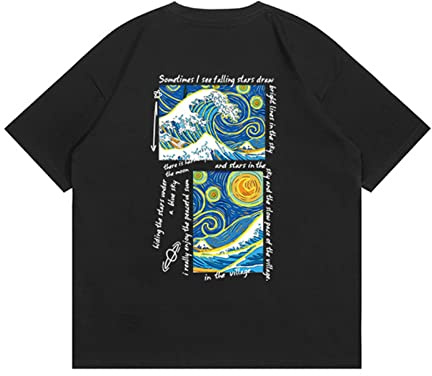 T-shirt vintage Y2K Preppy pour homme et femme - Peinture à l'huile - Motif vague - Paysage surdimensionné - Unisexe - Streetwear Grunge Emo