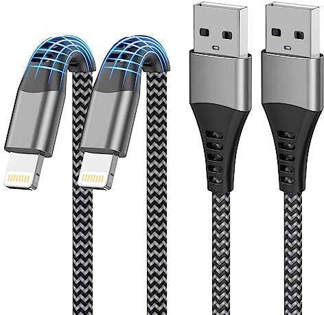 iPhone Charger Cable 2M 2Pack, MFi Certified USB to Lightning Cable 2M iPad Charging Cord Lightning Cord Fast Charging Nylon Long iPad Charger Lead Wire for iPhone 14/13/12/11/XR/XS/X/8/7/6/SE/5s/5