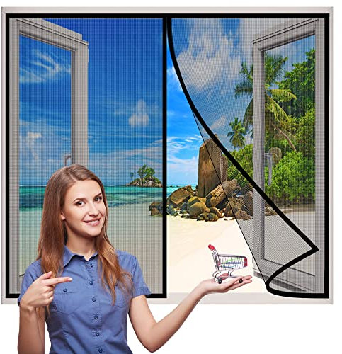 Zanzariera Finestra Magnetica, 110x95 cm Zanzariere su Misura Si Chiude da Sola Totalmente Magnetica per Finestre d'Ingresso, Finestre- Nero H