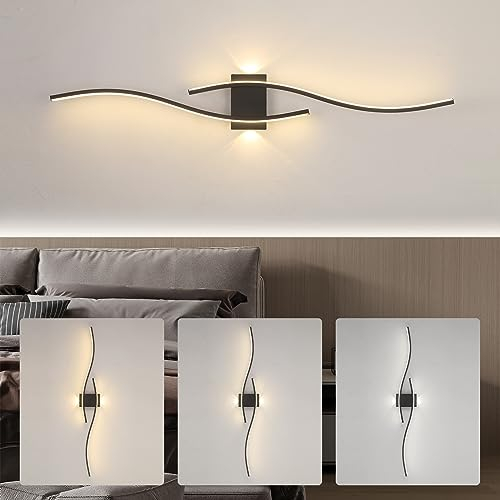 SUCIKORIO Lange LED Wandleuchte Innen 100cm, Modern LED Wandlampe Innen 35W Schwarz Led Wandleuchte 230V Flurlampe Wand 3000K-6500K Warmweiß Natürliches Weiß für Schlafzimmer, Wohnzimmer