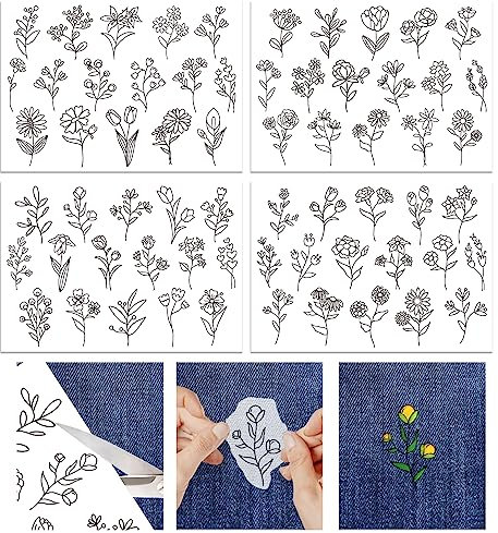 GLOBLELAND 4 Blatt Blumenmuster Wasserlösliche Handnähstabilisatoren Für Stoffstickerei Stichübung Stickaufkleber Abwaschbare Stabilisatoren Für Stickereien