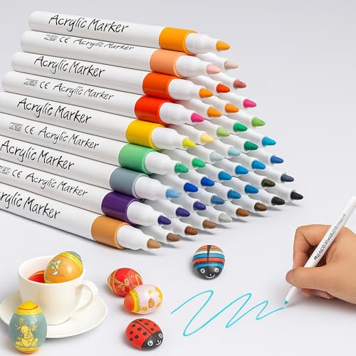 RiyaNed permanent marker,36 Farben Acrylstifte für Steine Wasserfest Textilstifte Acrylmarker Geeignet für Holz, Metall, Glas, Stoff, Stein.
