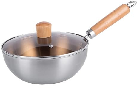 Sharplace Poêle à frire Wok antiadhésive, revêtement antiadhésif, manche en bois, ustensiles de cuisine, fond plat pour cuisson à Induction, cuisinières à, avec un couvercle