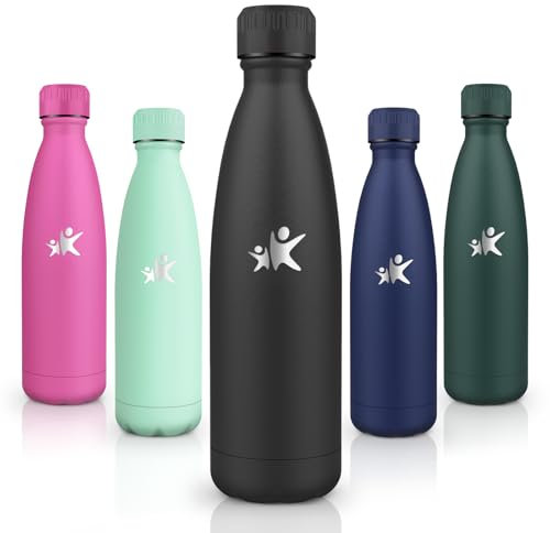 Motswedi Botella Termica, 500ml sin BPA, Botella Agua Acero Inoxidable, a Prueba de Fugas de Doble Pared, Botella Agua Niños, Mantiene Calor&Frío, Botella para Niños, Deporte, Gimnasio, Negro