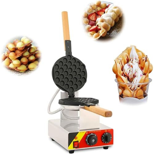 LHQYA 1000W Commercial Bubble Waffle Maker, Single Heads Bubble Waffle Maker, Temperature Range: 50-250°C, Timed for 5 Minutes, Baking Tray: 17.5x20cm, for Snack Bar, Coffee Shop and Family