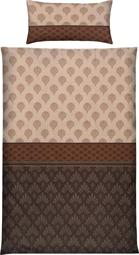 Erwin Müller Bettwäsche Edelflanell Ornamente braun Größe 40x80 cm / 155x220 cm - mit Wendekissenbezug, wohlige Wärme und hoher Kuschelfaktor, temperaturausgleichend, mit Reißverschluss