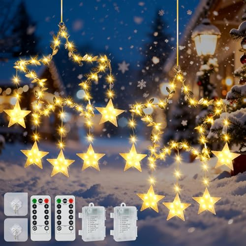 HERMORRYSS Luci di Stella per Finestre, Stelle Led Luci di Natale, Stelline Luminose per Camera Innen con Timer, 8 Modalità, Stelline Luminose, Luci Natale Decorativa per Albero di Natale Finestra