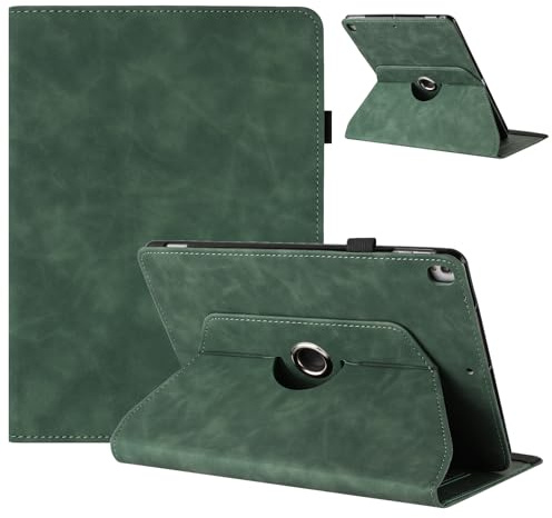 Mldjomid Funda Tablet Giratoria para iPad 10.2 (9a/8a/7a Generación 2021/2020/2019)/10.5 iPad Air 3 Protectora Carcasa Cuero PU con Soporte Fnción, Giratoria 360 Grados Cover Case, Verde