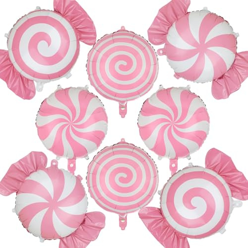 8 Stück Rosa Weihnachts Süßigkeiten Folienballons Set 45cm Rund Luftballons Candy Bar Candyland Weihnachtsparty Deko