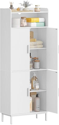 Hzuaneri Armario de Baño, Armario de Almacenamiento, 2 Puertas de Mueble y 1 Espacio Abierto, Estantes Ajustables, Baño de Casa, Sala de Estar, Estudio, Dormitorio, 30 x 60 x 160 cm, Blanco SC45713W
