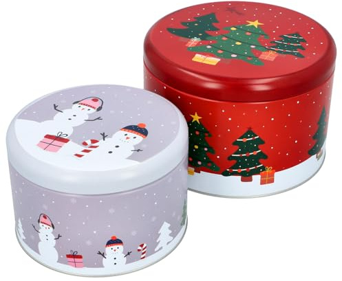 Gebäckdosen-Set Winter Market groß rund - Birkmann - 18 x 18 x 12 cm, Weißblech, stapelbar, mit Deckel, Weihnachten Gebäckdose, Gebäckdose Weihnachtsmarkt, Keksdose Metall