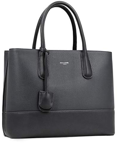 David Jones - Damen Große Handtasche Henkeltasche - Tote Shopper Bag PU Echtes Leder Stil - Multi Pocket Top Griff Taschen - Schultertasche Umhängetasche Arbeit Schule - Dunkelgrau