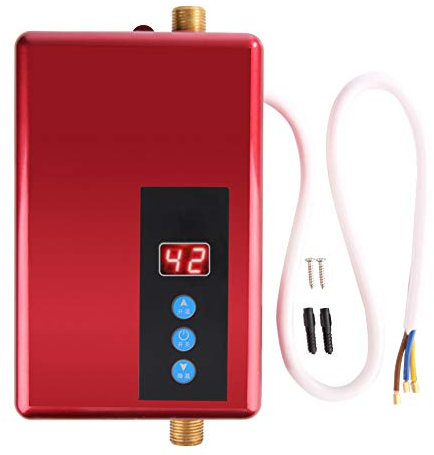 Mini Calentador de Agua Instantáneo, Múltiples Medidas de Seguridad de Calentador de Agua Instantáneo Suministro de Agua Caliente para Refrigeración Temperatura Máxima 55?C, 220V 5.5KW(Rojo)