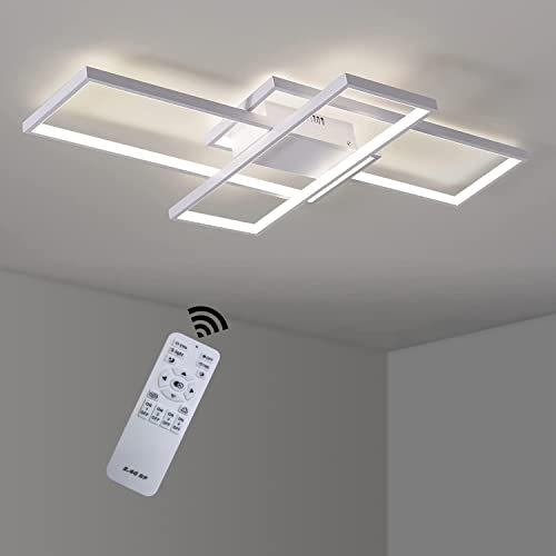 LED Deckenleuchte, dimmbare Deckenlampe aus Metall in Aluminium, Fernbedienung, Wohnzimmerlampen Moderne Chic Designer-Lampe Decke Leuchen Pendelleuchte für Esszimmer Schlafzimmer Küche Flur Lampe