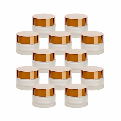 gouveo Lot de 12 pots à crème vides en verre mat 30 ml avec couvercle à visser doré et brochure