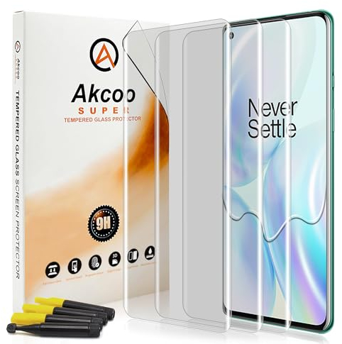 Akcoo Schutzglas für OnePlus 8-3 Stück,Kratzer Reparieren,Rand zu Rand Vollabdeckung,Sensible Berührung,Hüllen Freundlich,Fingerabdruck-ID kompatibel