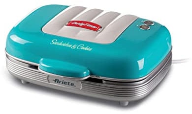Ariete 1972 Sandwiches & Cookies Party Time, Piastra Elettrica Multifunzione, 700 Watt, 3 piastre antiaderenti e intercambiabili, Azzurro