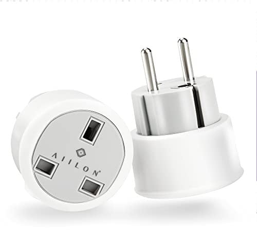 UK to Europe Adapter Set - 2-Pack Type E/F EU Plug Adaptor - Safe European Plug Adapter with Socket Lock Mechanism