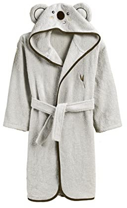 ELY PARKER Bademantel Kinder Frottee, Jungen, Handtuch aus Türkische Baumwolle, mit Kapuze, Koala, Grau (9-10 Jahre) Superweich, Saugfähig, Bequem, Dick
