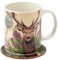 Puckator Wild Stag Christmas Porcelain Tea Coffee Mug & Coaster Set - Funny Home Accessories - Cute Gifts for Girlfriend Large Mugs for Men Women Hot Drinks Cups Presents Secret Santa Gift Cup Set