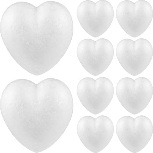 Tofficu 10 Pcs Foam Hearts Decorations 8.5cm Polystyrene Hearts for Crafts Diy Wedding Party Ornaments Lightweight Modeling Art Supplies