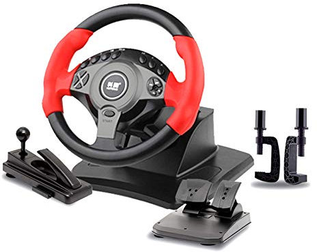 ADITAM Car Gaming Wheel, Steering Wheel with Pedals, 900° Rotation USB PC Vibrations Steering Wheel, Compatible with Windows PC,Red Double the comfort