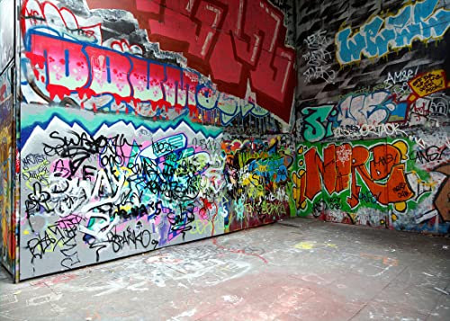 BELECO 3.5x3m Toile de Fond en Tissu pour Photographie de Graffitis de Rue Urbaine, Peinture Murale d'art Abstrait, Fond de Graffitis colorés pour décor de fête des années 80, Style Hip hop Punk