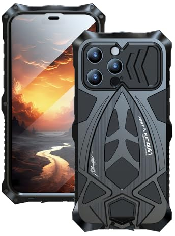 CeeEee Hülle fur iPhone 15 Pro Max Metall Schutzhülle Outdoor Militär Protction Stoßfeste Handyhülle mit Bildschirmschutz Panzerhülle - Schwarz