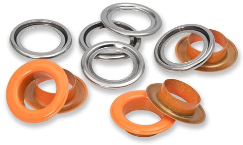 Prym 542566 Ösen mit Scheiben, 14 mm, orange/silberfarbig