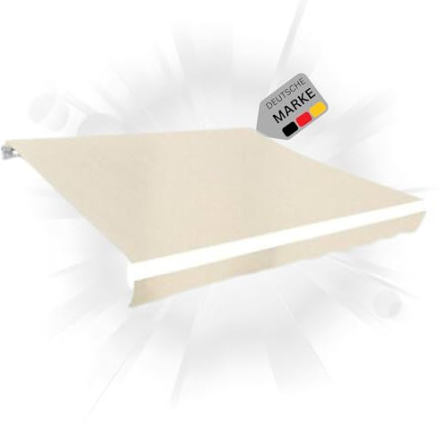 DELUKE® Markisenbespannung Markisenstoff Wasserabweisend Reißfest | Creme, für 350x250cm Rahmen | Markise mit Volant Markisen Ersatzstoff Markisentuch Sonnenschutz Markisenzubehör