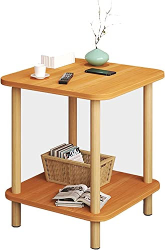 Home Industrial Beistelltisch mit 2 Etagen und Ablagen – Beistelltisch für Wohnzimmer, Schlafzimmer, Büro, Couchtisch mit Aufbewahrungsregal, Holzbett