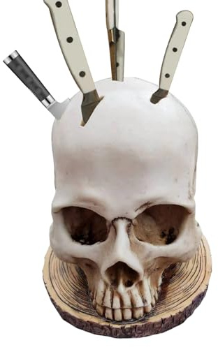 Totenkopf Küchenmesserhalter, Schädelkopf Messerblock - Gruseliger