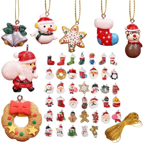 MHwan Weihnachtsbaumschmuck, 40 Stück süße und lebendige Weihnachtsanhänger aus Kunstharz, mit leuchtenden Farben und leicht glänzendem Effekt, Weihnachtsmann, Weihnachtsstrümpfe, Glocken