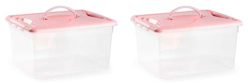 AC - Pack de 2 Cajas de Almacenamiento Transparente - Plástico - Contenedor para almacenar Juguetes, Libros, Ropa, Mantas - N.º 9-12 litros - 18 x 34 x 27 cm - Tapa Color Pastel Aleatorio