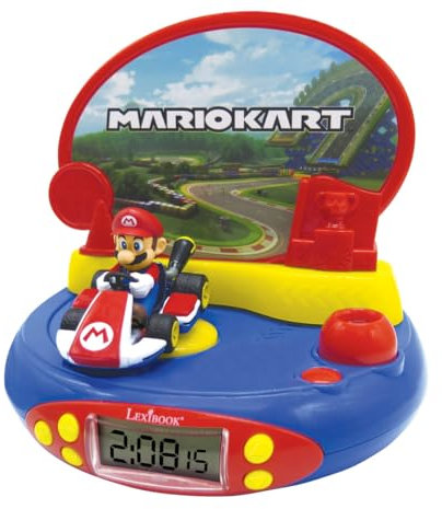 LEXiBOOK - Nintendo Mario Kart Projektoruhr, integriertes Nachtlicht, Zeitprojektion an die Decke, Soundeffekte, batteriebetrieben, RP500NI