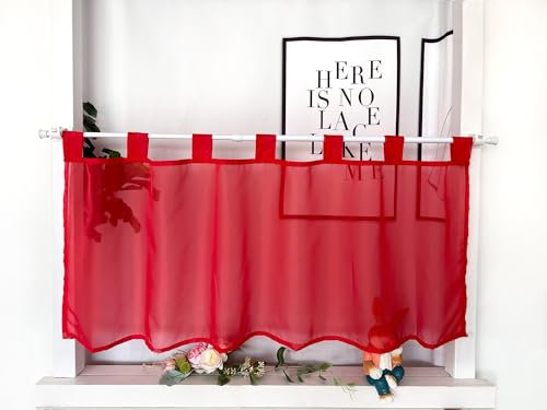 Devola Scheibengardinen Voile Kurzgardine mit Schlaufen Modern Bistrogardine Transparent Fenstervorhang Kurz Gardine Einfarbig Fenstergardinen Küche HxB 30x90cm Rot 1 Stück