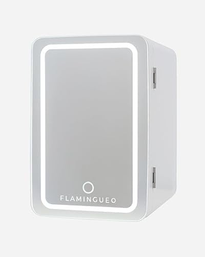 Flamingueo Nevera Pequeña 6,5L - Mini Nevera Espejo y Luz LED, Nevera 12V/220V, Función Frío y Calor, Nevera Cosmeticos, Nevera Skincare, Mini Fridge