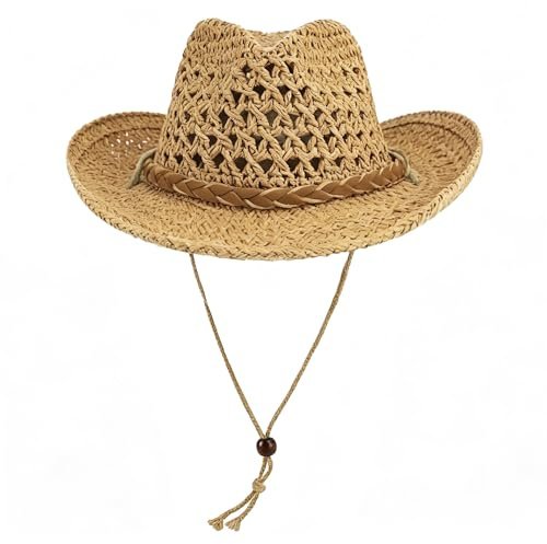 NICEYEA Kinder Western Cowboy Strohhut Sonnenhut Sommerhut Strandhut Strohhut Jazz Hut Sonnenschutz Anti-Ultraviolett Outdoor Hut 3-8 Jahre alt