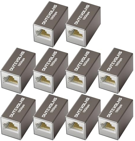 Ethernet Extender 10Gbps, 10Pack Cat6 RJ45 Coupler, Gigabit PoE LAN Coupler | Female to Female Network Connector, 100M Long Distance Extend, Aluminum Alloy Shell, for Cat5, Cat6, Cat7, Cat8 Cable (Grey)