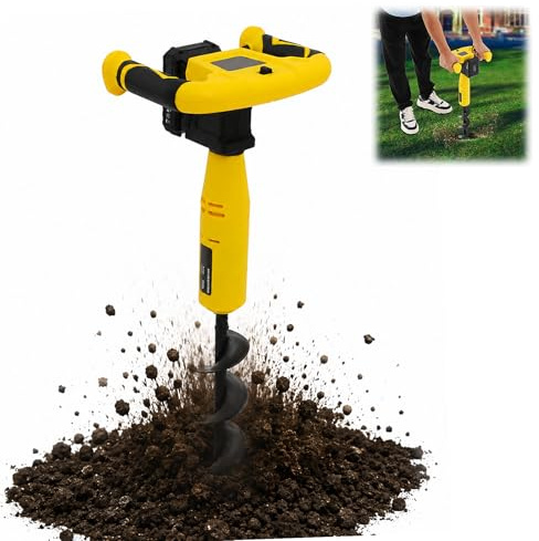 HUOMMGS Broca de tierra profesional con batería con accesorio de 80 mm, 350 W, taladro eléctrico de jardín, taladro de tierra eléctrico de 550 RPM, broca para suelo arcilloso, suelo de arena