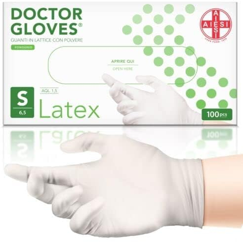 AIESI® Gants jetables en Latex avec poudre usage médical DOCTOR GLOVES (Paquet de 100 pièces) taille S