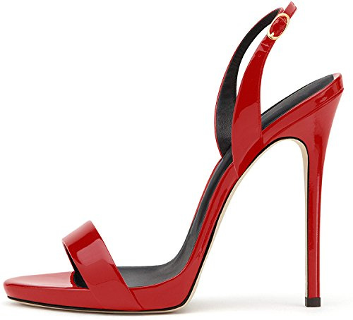 elashe- Scarpe da Donna - Sandali con Tacco Alto - 12CM Sandali- Sandali della Cintura della Caviglia Rosso EU38