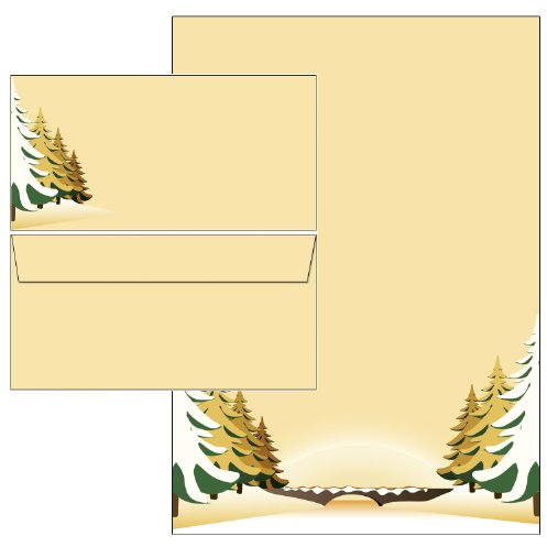 Winter/Weihnachten gelbe Winterlandschaft - Set 40-teilig 20 Blatt Briefpapier + 20 Stück Briefumschläge DIN lang ohne Fenster 5461+6461