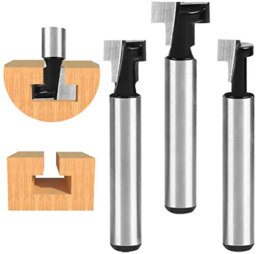 Flintronic T-Slot Carburo di Cemento con Lavorazione del Legno Cutter Router Cnc Bit, 3Pz T-Slot Track Fresa Legno Fresatrice Verticale Giallo per 1/2'', 3/8'' & 5/16'' Tagliente Bordo(1/4'' Stinco)