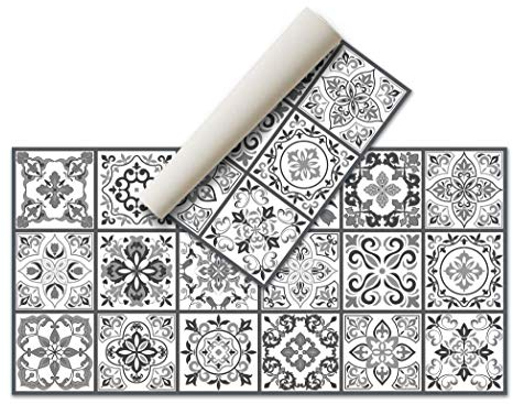 Alfombra Vinílica Hidráulica (80 x 40 cm, Negro-Gris) - Distintos colores y tamaños - Alfombra Cocina, baño, salón Comedor - Antideslizante - Alfombra Dormitorio - Goma esponjosa y Suelo PVC