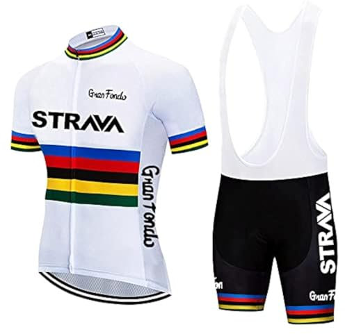 Set di pantaloncini da uomo con bretelle, per mountain bike, per ciclismo, anti-UV, colore: bianco