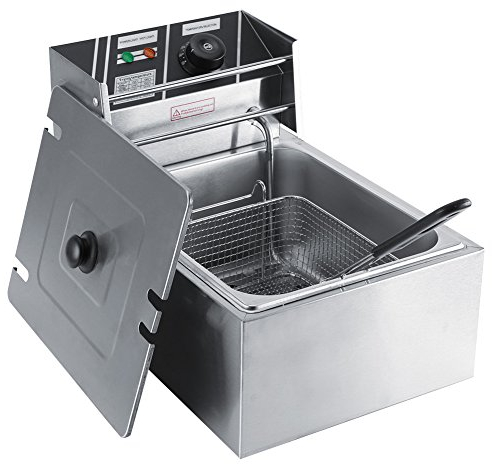Ejoyous Friteuse Électrique, 6 L Friteuse en Acier Inoxydable Machine à Friteuse à Réservoir Unique Température de Friteuse Réglable avec Panier D'huile Amovible Couvercle pour Restaurant à Domicile